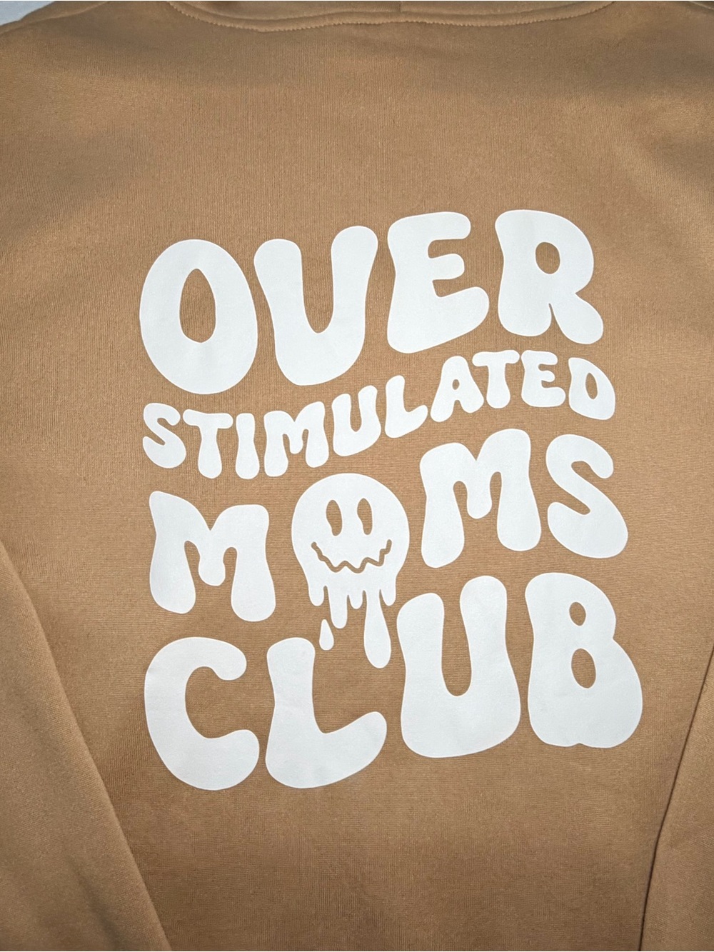 Over Stimulated Moms Club Graphic Women’s Sweatshirt - Tan / White